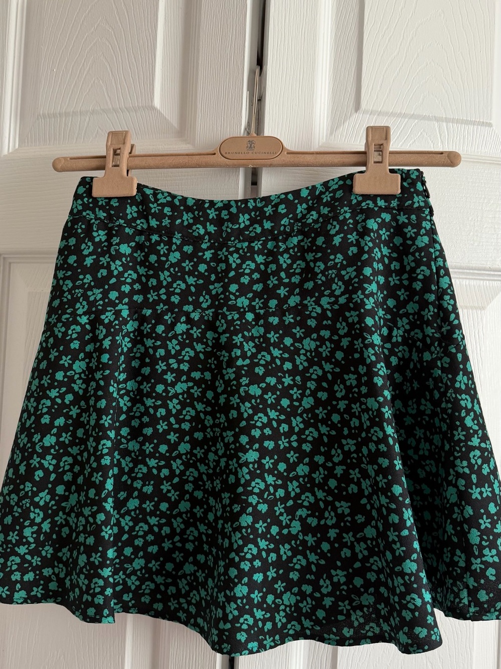 Zara Black Mini Skirt with Green Floral Print